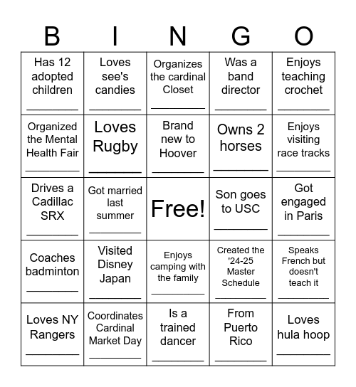 Cardinal Staff Bingo Card