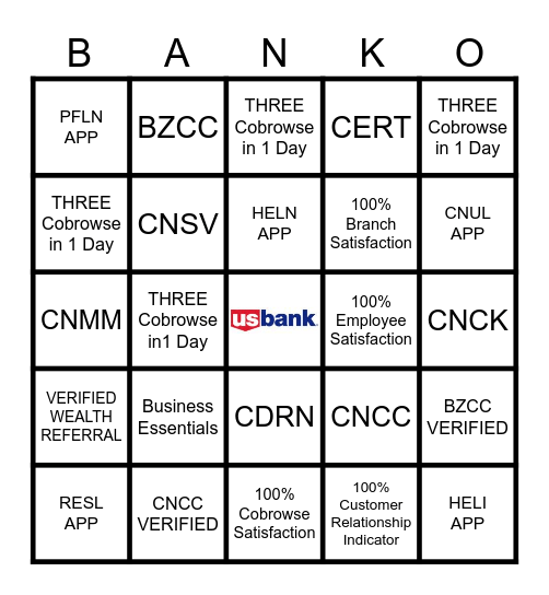 U.S. BANKO Bingo Card