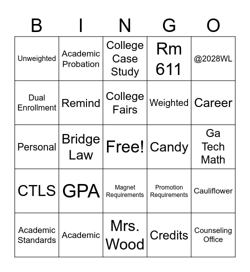 9th Grade Classroom Visit Bingo Card