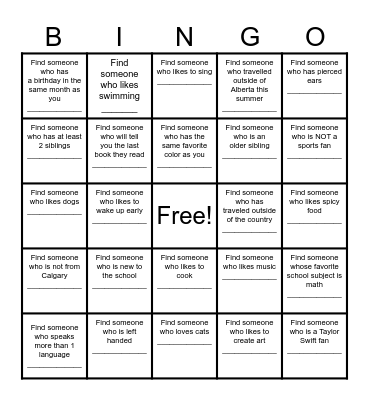 Find a Friend Bingo Card