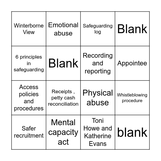 Safeguarding bingo Card