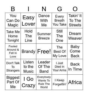 Yacht Rock Bingo Card