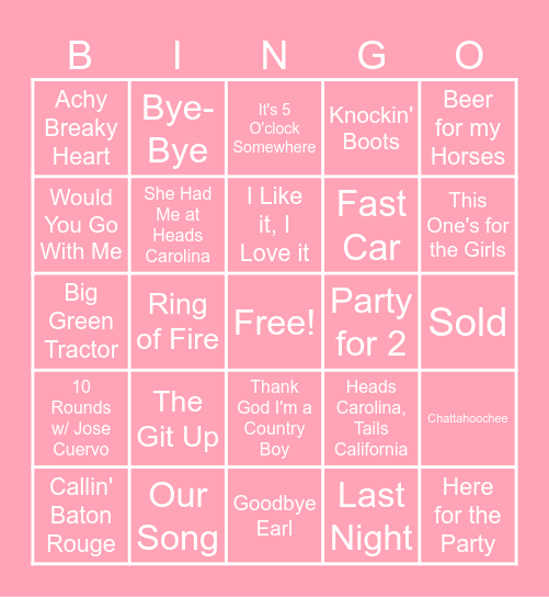 Carlie's Country Round Bingo Card