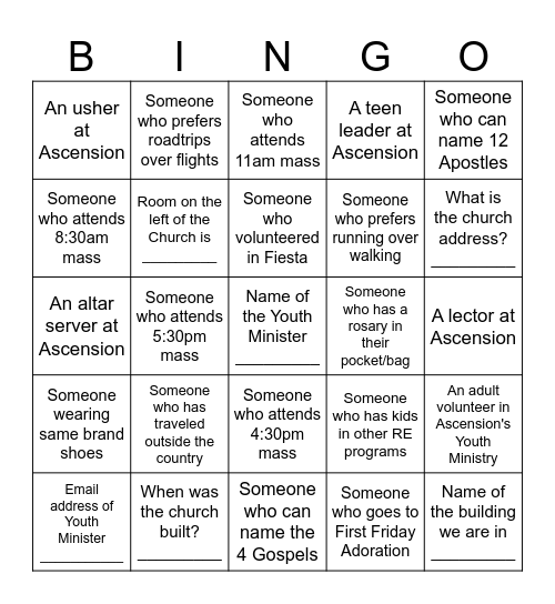 Let's get to know each other! Bingo Card