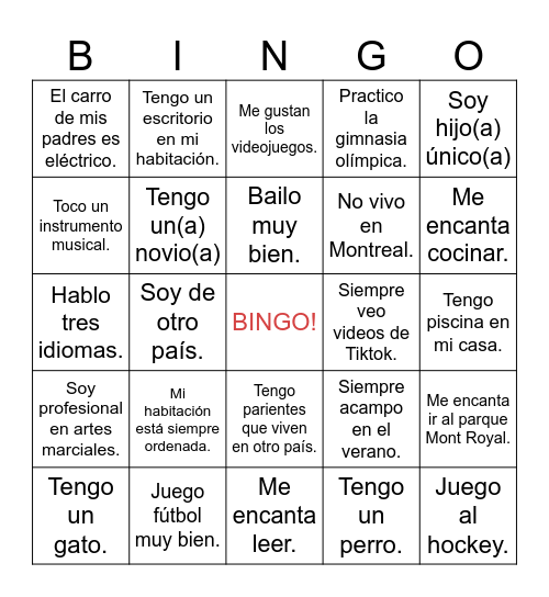 PARA CONOCERNOS Bingo Card