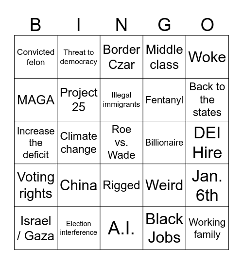 HARRIS-TRUMP DEBATE Bingo Card