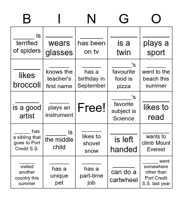 First Day of School BINGO! Bingo Card