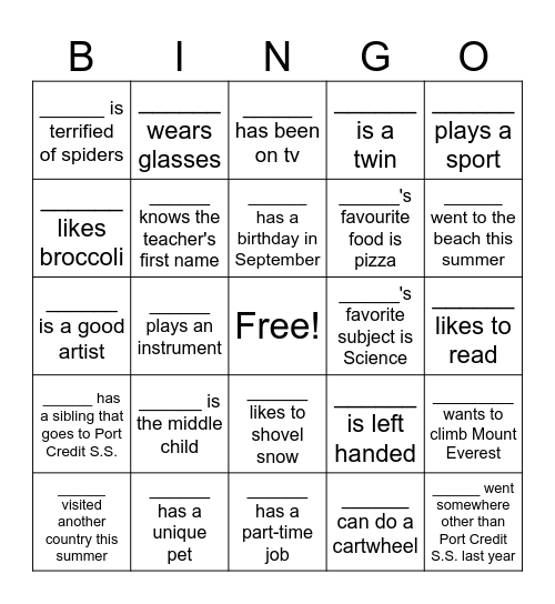 First Day of School BINGO! Bingo Card