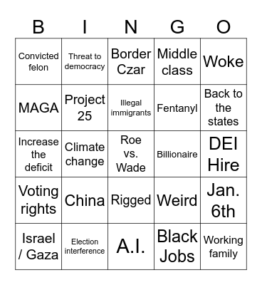 HARRIS-TRUMP DEBATE Bingo Card