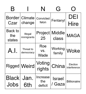 HARRIS-TRUMP DEBATE Bingo Card