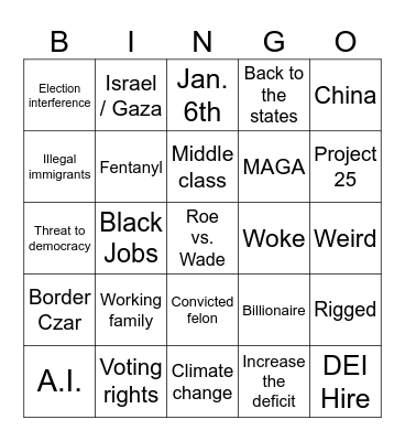 HARRIS-TRUMP DEBATE Bingo Card