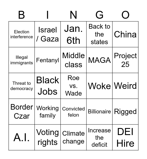 HARRIS-TRUMP DEBATE Bingo Card