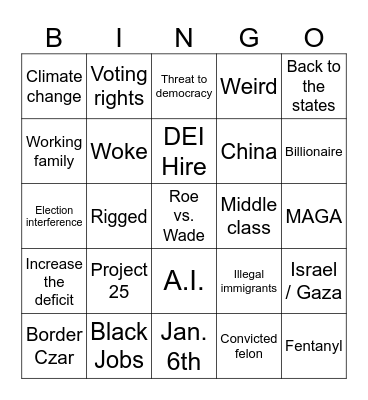 HARRIS-TRUMP DEBATE Bingo Card