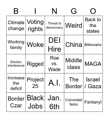 HARRIS-TRUMP DEBATE Bingo Card