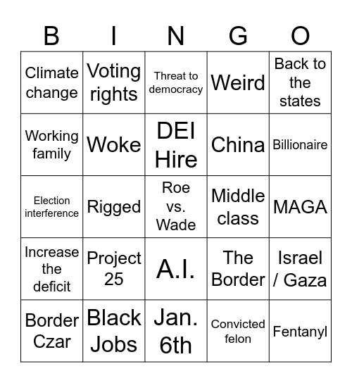 HARRIS-TRUMP DEBATE Bingo Card