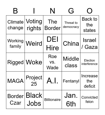 HARRIS-TRUMP DEBATE Bingo Card