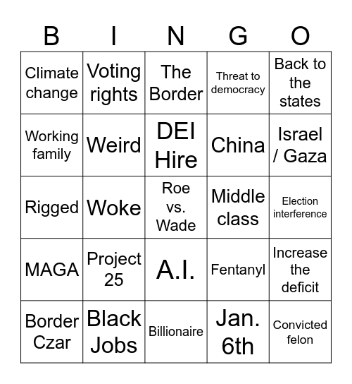 HARRIS-TRUMP DEBATE Bingo Card