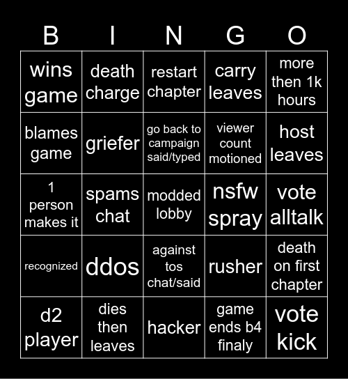 l4d2 vrs bingo 2 Bingo Card