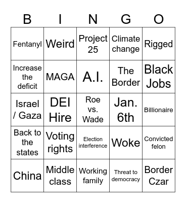 HARRIS-TRUMP DEBATE Bingo Card