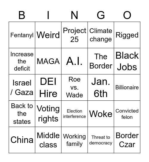 HARRIS-TRUMP DEBATE Bingo Card