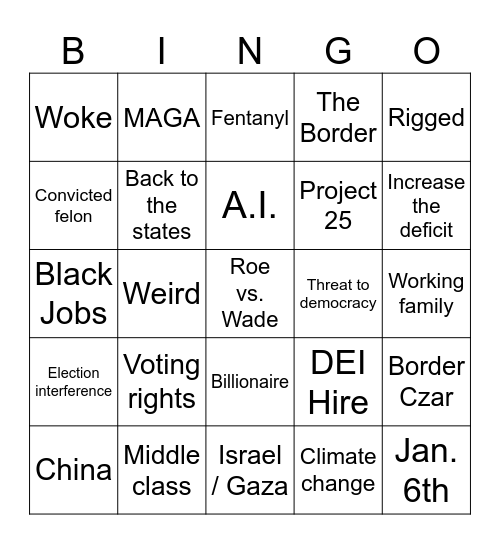 HARRIS-TRUMP DEBATE Bingo Card