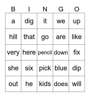 Six Kids & Vocabulary Bingo Card