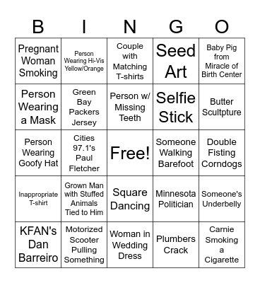 Minnesota State Fair Bingo Card