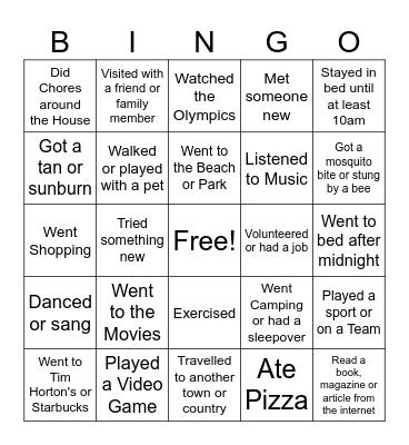 Back to School Bingo Card