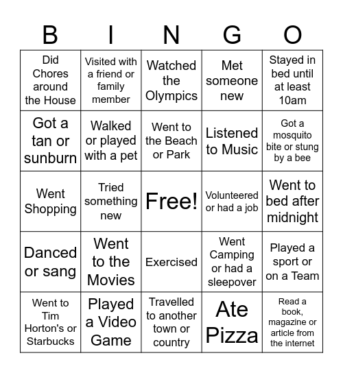 Back to School Bingo Card