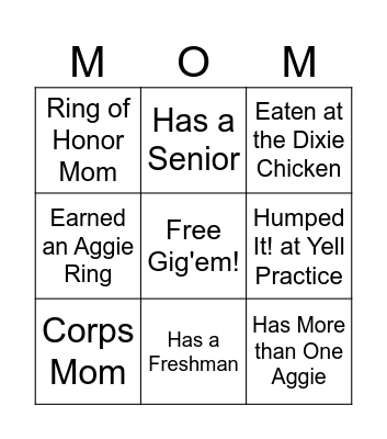 AGGIE MOM BINGO Card
