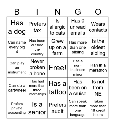 Beta Alpha Psi Bingo Card