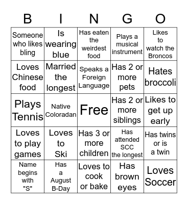 Find A Friend Bingo Card