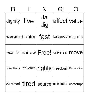 First Week Bingo Card