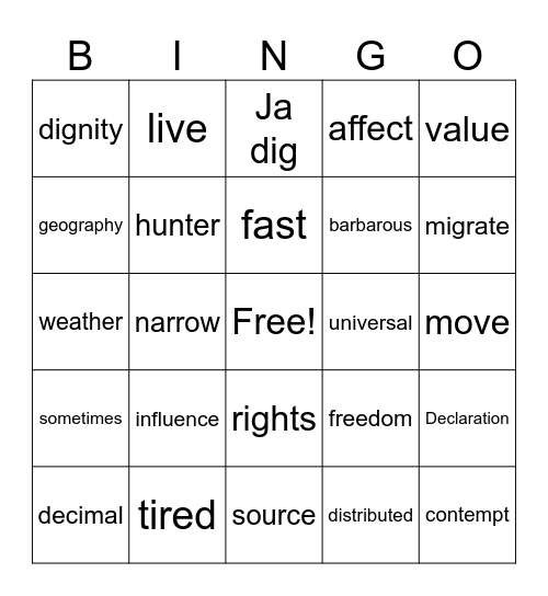 First Week Bingo Card