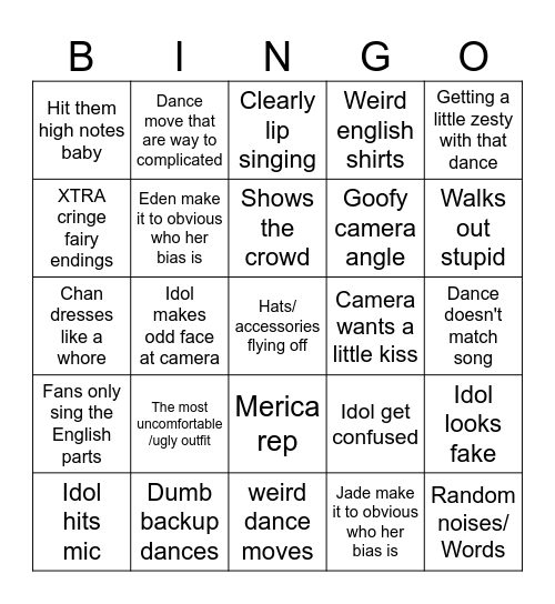 Kpop Bingo Card