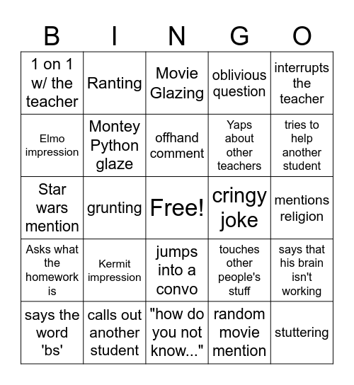 Thomas bingo Card