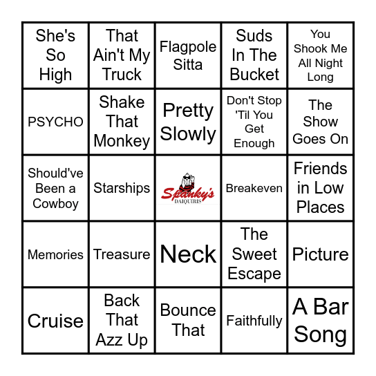 Spanky's Kickoff 2024 Music Bingo Card