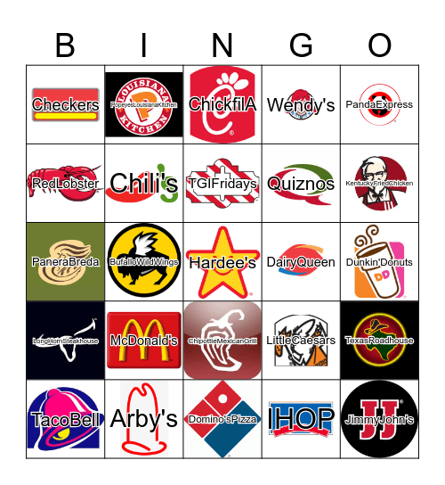 Restaurants Bingo Card