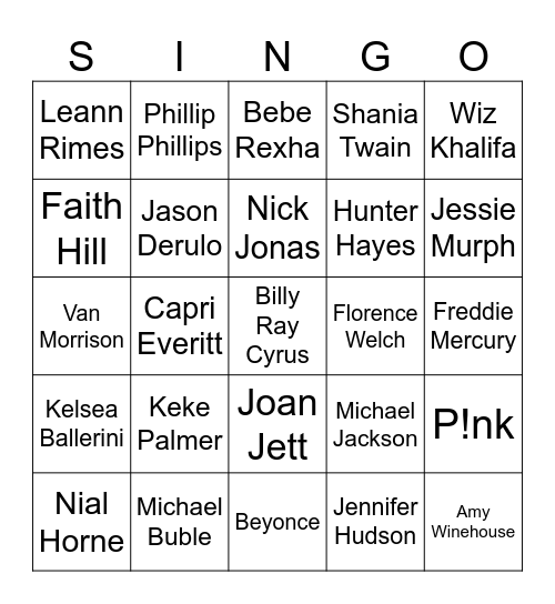 Singers born this month (Virgos) Bingo Card