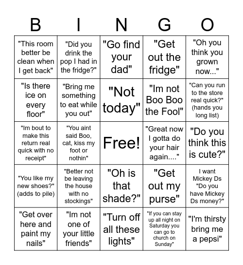 Black Mom Quotes Bingo Card