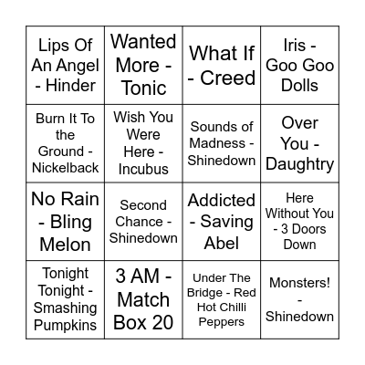Divorced Dad Rock...                        A.K.A.  Nickelback Doesn't Suck Bingo Card