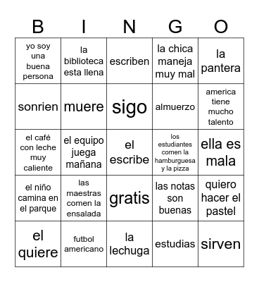 Español 2 - verbos Bingo Card