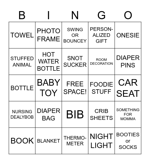 SAM’S BABY GIFT BINGO! Bingo Card
