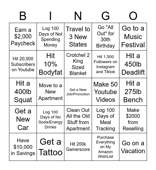 2025 Bingo Goals Bingo Card