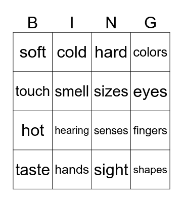 Senses Bingo Card