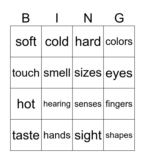 Senses Bingo Card