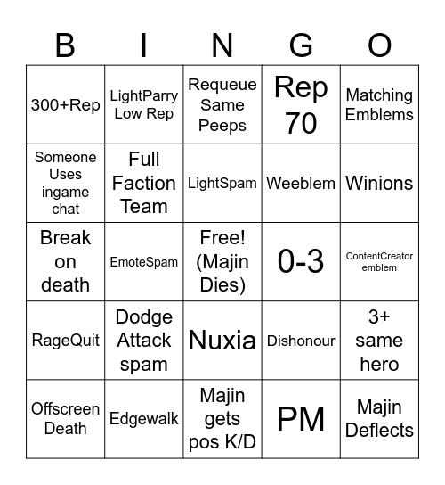 FH Strim Bingo Card