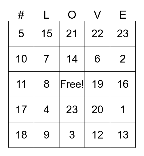 Love Bingo Card