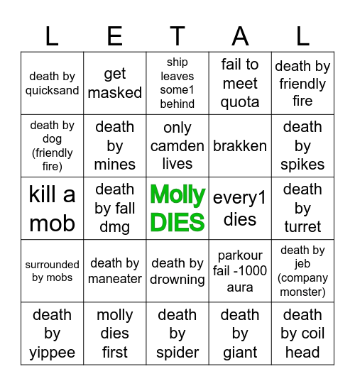 VAG Lethal Company Bingo Card