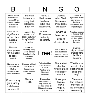 Black Student Welcome Bingo Card